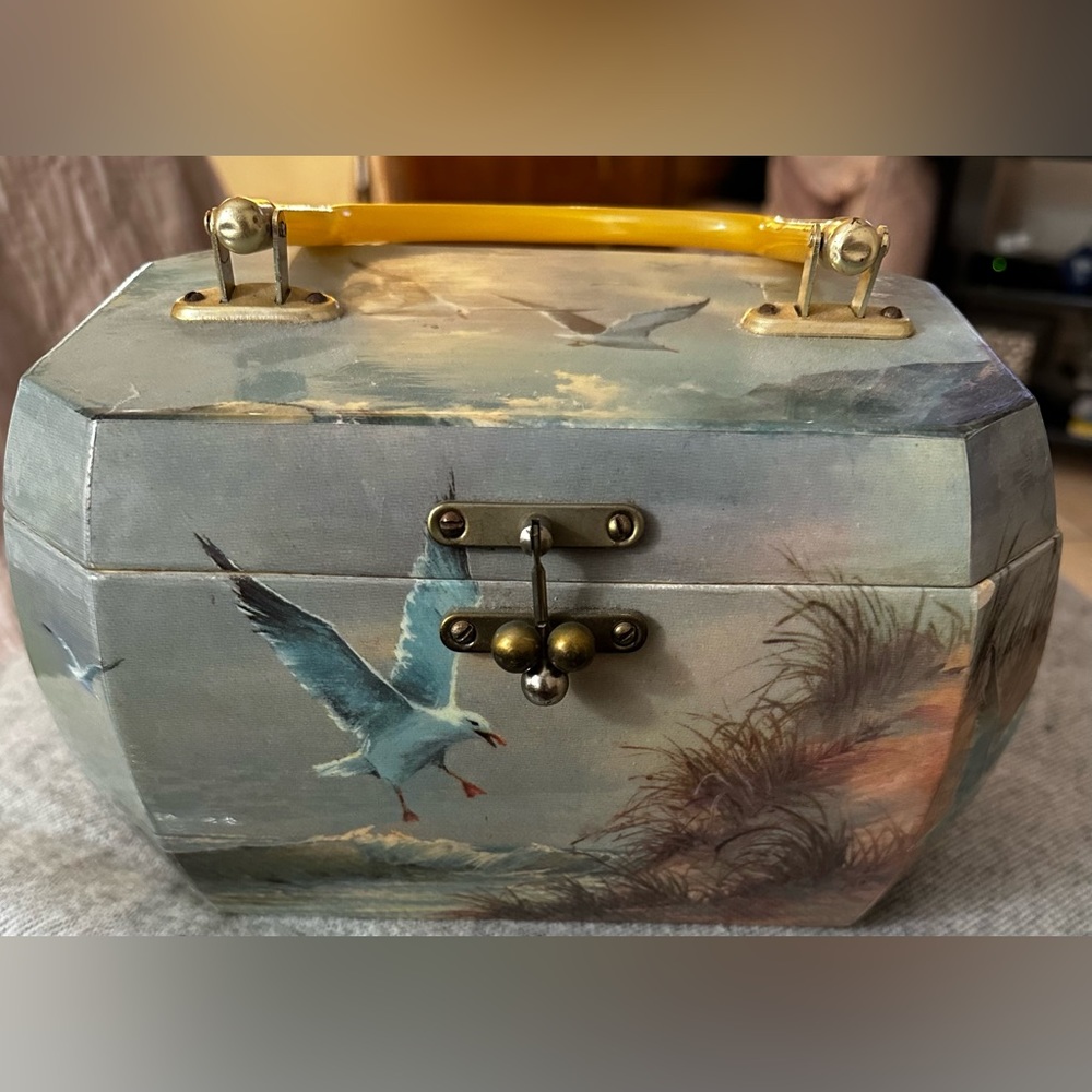 Laminated wood box Handbag , Ocean and sea gull design